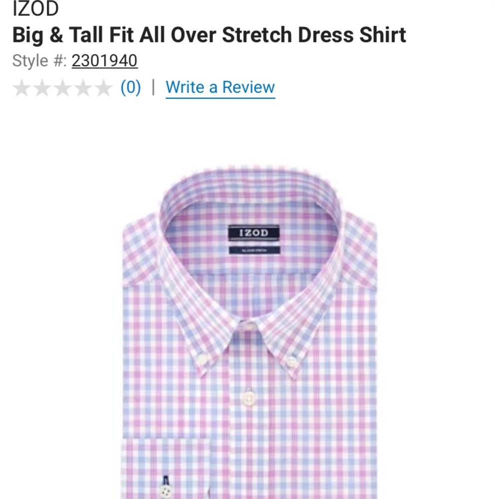 Men’s 2X IZOD plaid, long sleeve dress shirt